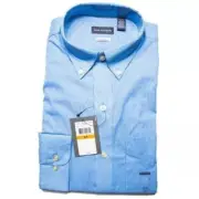 Van Heusen Classic Fit Wrinkle-Free Blue Pinstripe Mens Dress Shirt Size 14-14.5