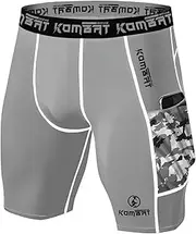 [KOMBAT USA] Compression Shorts Pro Grey and Black for Men | Running Shorts | Men Athletic Breathable Shorts with Pockets