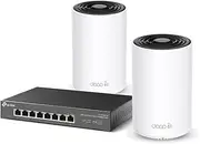 TP-Link Deco AXE5400 Mesh Wi-Fi 6E System, Tri-Band, Smart Home, AI-Driven, 2.5 Gbps Port (Deco XE75 Pro(2-Pack)) + 8-Port 2.5G Desktop Unmanaged Switch, Wi-Fi 6, 4K Video, Plug & Play (TL-SG108-M2)
