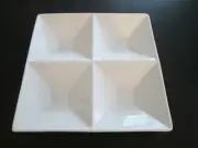 CRATE & BARREL 4-part square relish-serving tray dish in white. 11 ½” sq. NEW!