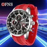 OFNS Brand Men Quartz Watch Sports Fashion Casual Wristwatch Luminous Calendar Chronograph Waterproof Rubber Watch