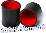 Leatherette Dice Cup Set Felt Lined Shaker Includes 6 Dot Dices for Yahtzee Farkle Bar Party Dice Games(Black,2 Pack)