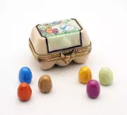 New French Limoges Trinket Box Easter Egg Carton Hand Painted Bunny & Rem. Eggs
