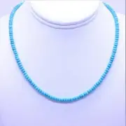 Blue 4mm Arizona Turquoise Tiny Small Heishi Rondelle Beaded Gemstone Necklace