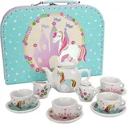 GICO CH12102 Children's Tea Set, Play Case, Tea Set, Unicorn Toy, Porcelain Tableware, 13 Pieces
