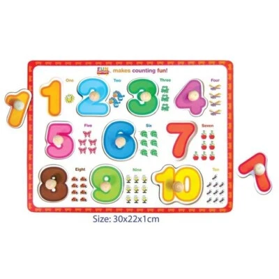Learn NUMBERS COUNTING Preschool KNOB Puzzle 1 - 10 EDUCATIONAL Wooden Toy