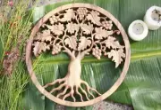 Tree of Life Wall Decor 12 Inch Hand Carving Wooden Medallion Handmade Home Dec