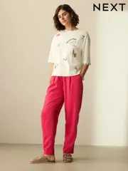 Pink Stay Smart Barrel Leg Linen Rich Trousers (AG3678) | $64