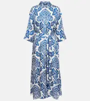 ['S Max Mara] 'S Max Mara Camelia printed silk midi dress UK 8 beige