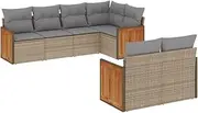 vidaXL Garden Sofa Set - 7 Piece Beige Modular Outdoor Seating, PE Rattan Couch with Cushions, for Backyard/Patio/Terrace, Includes Arm Sofa & Modular Lounge