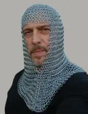 Medieval Chainmail Butted Hood/Coif V-Neck Chain Mail Armor Zinc Finishing Larp