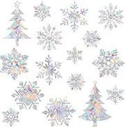 Window Decals,Anti-Collision Clings to Save Birds from Window Collisions,Non Adhesive Prismatic Vinyl Window Clings, Rainbow Stickers,14 PCS Christmas Snowflake