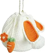 [KLSKLYL] Women's Crochet Wallet Handmade DIy cotton wool knitting bag carrot rabbit bag strawberry rabbit shoulder crossbody bag (orange), Orange