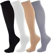 NOVAYARD 4 Pairs Knee High Graduated Compression Socks (15-20mmHg) for Men & Women