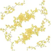 UHOMENY Gold Lace Flower Embroidery Patch, 6 Pieces Blossom Fabric Flower Gold Applique Leaves Vines Iron on Patches Sewing Craft Decoration Lace Appliques for Wedding Prom Dress DIY Clothing Jean