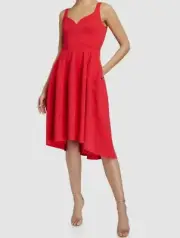 $220 Aidan Mattox Women's Red Sweetheart High-Low Crepe Dress Size 12