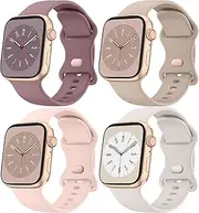[4 Pack]Silicone Bands for Apple Watch Bands Women Men 49mm 45mm 44mm 42mm 41mm 40mm 38mm, Soft Adjustable Comfortable Replacement Sport Strap for iWatch Ultra/iWatch Series 10/9/8/7/SE/SE 2/6/5/4/3/2