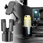 ZANZER 2 in 1 Car Cup Holder Expander with Adjustable Phone Mount, 360° Rotation & Universal Fit for Cars, Trucks, SUVs | Compatible with All Smartphones and Most Bottles