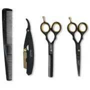 Common Wealth Barber Kit 5.5" Scissors Hair Thinning Shears Straight Razor Comb