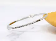 SHE BELIEVED SHE COULD | Inspired Message Engraved Simple Bangle | SILVER