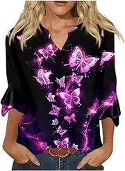 [Generic] Plus Size Workout Tops,Casual Tops for Women Summer Womens Tops Dressy Tunic Tops Women t-Shirt for Women v Neck Boho Tops for Women Summer White Pattern t-Shirt Women's