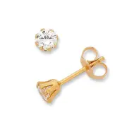 Bevilles 9kt Yellow Gold Silver Infused 3mm Cubic Zirconia Earrings Stud