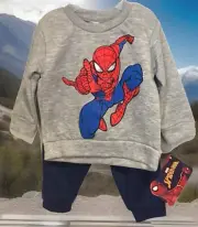 Spider-Man Marvel Infant Boys 12M 2 Piece Set Red Gray Sweatshirt Blue Pants