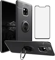 Asuwish Phone Case for Huawei Mate 20 Pro with Tempered Glass Screen Protector Cover and Cell Accessories Magnetic Ring Holder Kickstand Protective Slim Silicone Hawaii Mate20Pro Mate20 20Pro Black