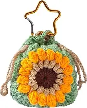 Coin Pouch Keychain - Wallet Charm Crochet Sunflower,Cute Coin Purse with Drawstrings Keychain Charm for Women Girls Teens Handbag Backpack Key Ring Decor