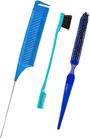 Generic 3 Pieces Hair Styling Comb Set/Slick Brush Set/Rat Tail Comb Edge Brush Teasing Brush Set/Slick Brush Set for Smoothing Slicking, Blue