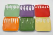 BIA Cordon Bleu 7" Square Appetizer Plates Veggies / Vegetable Design Set of 6