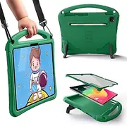 Bam Bino Space Suit Rugged iPad 11th Generation Case for Kids, Fits iPad Air 11 M2/M3, Pro 11 M4 (2024), 10th Generation, Built-in Screen Protector, Handle, Shoulder Strap (Mint Green)