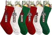 XIMISHOP 6PACK Christmas Stockings,18Inches Large Cable Knitted Stocking Personalized Xmas Hanging Stocking Decorations with Name Tags for Holiday Christmas Party Family Decor (Red White Green)