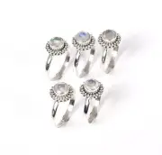 Wholesale 5pc 925 Solid Sterling Silver Cut White Rainbow Moonstone Ring Lot y04