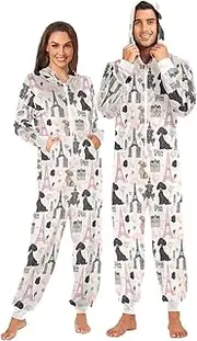 [ZZXXB] Poodle Eiffel Tower Onesie Pajamas for Adult Women Men Long Sleeves One Piece Onesies Hooded Sleepwear S - XL