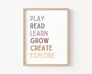 Play Read Learn Grow Create Explore Playroom Wall Decor Boho Classroom Decor Lets Play Kids Art Homeschool Montessori Wall Art
