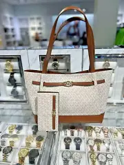 Michael Kors Reed Women Purse Large Tote Bag Purse Handbag + Flat Wallet Vanilla