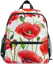 ODAWA Red Poppy Flowers Watercolor Travel Backpack for Kids with Adjustable Straps School Backpack for Girl with Name Tag