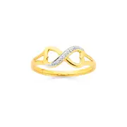 9ct Gold Diamond Heart Infinity Ring