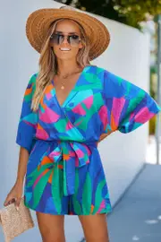 Cupshe Wild Zephyr Tropical Romper - Blue,L