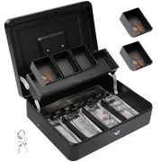 Cash Box with Lock and 2 Keys, Metal Money Box with Cash Tray, Portable Lock ...