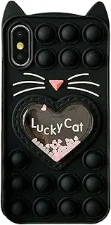 Asgens Pop Case for iPhone X/XS, Cartoon Lucky Black Cat Quicksand Bling Stars Push Bubbles Shockproof Silicone Soft Phone Case for Apple iPhone X/XS 5.8 inch
