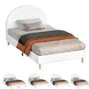 ALFORDSON Bed Frame Base King Single Size with PU Leather Upholstery, Bed Platform Foundation with Headboard for Mattress Topper, Calla White
