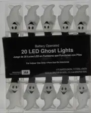 Halloween 20 LED Ghost String Light Black Wire Battery Operated NIB