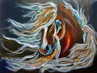 HAWAII ARTIST ART DECO "WILD HORSE" OIL PAINTING ONE OF A KIND