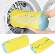[Weinsamkeit] Shoe Wash Bags Washing Machine, Shoe Wash Bag with Zip, Multi Laundry Bag with 360° Cleaning Fluff, Self-Cleaning Shoes Wash Bag for Washing Machine and Dryer, Pack of 2 (Yellow)