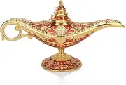 Legend Aladdin Lamp Magic Genie Wishing Light, Classic Arabian Nights Costume Props Lamp Table Decor for Home Wedding Party Halloween Birthday Beautiful Gift Toy for Women Girl (Red & Gold)