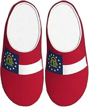 [EdWal] Georgia State Flag print Winter Warm Slippers Indoor Anti-skid Plush Slippers Relaxing at Home for Women Men