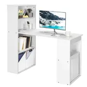 Costway Computer Desk Study Writing Table Workstation w/Drawer & Bookshelf Gaming Office Home White