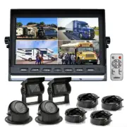 10.1" Quad Monitor 4 Pin 4x IR Side Rear View Camera 12-24v For Truck RV Caravan